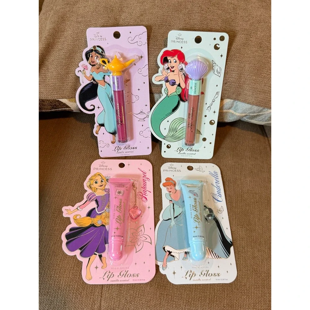 Disney Princess High Shine Lip Gloss Set Jasmine Ariel Cinderella Rapunzel 4pk